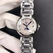 PRIMALUNA 30MM QUARTZ SILVER-STONE PINK MOTHER OF PEARL DIAL