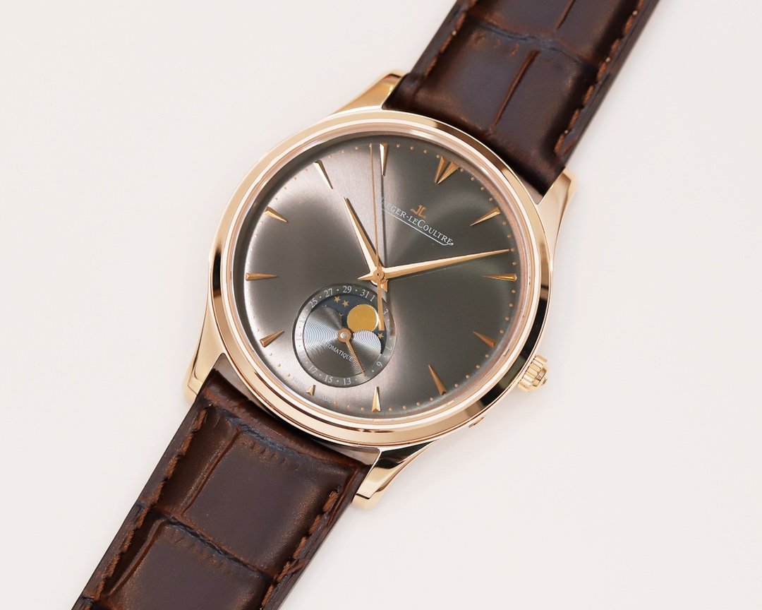 JAEGER MASTER ULTRA THIN MOONPHASE ROSE GOLD CASE GREY DIAL