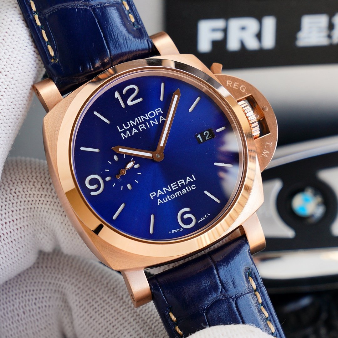 LUMINOR MARINA 44MM ROSE GOLD CASE BLUE DIAL