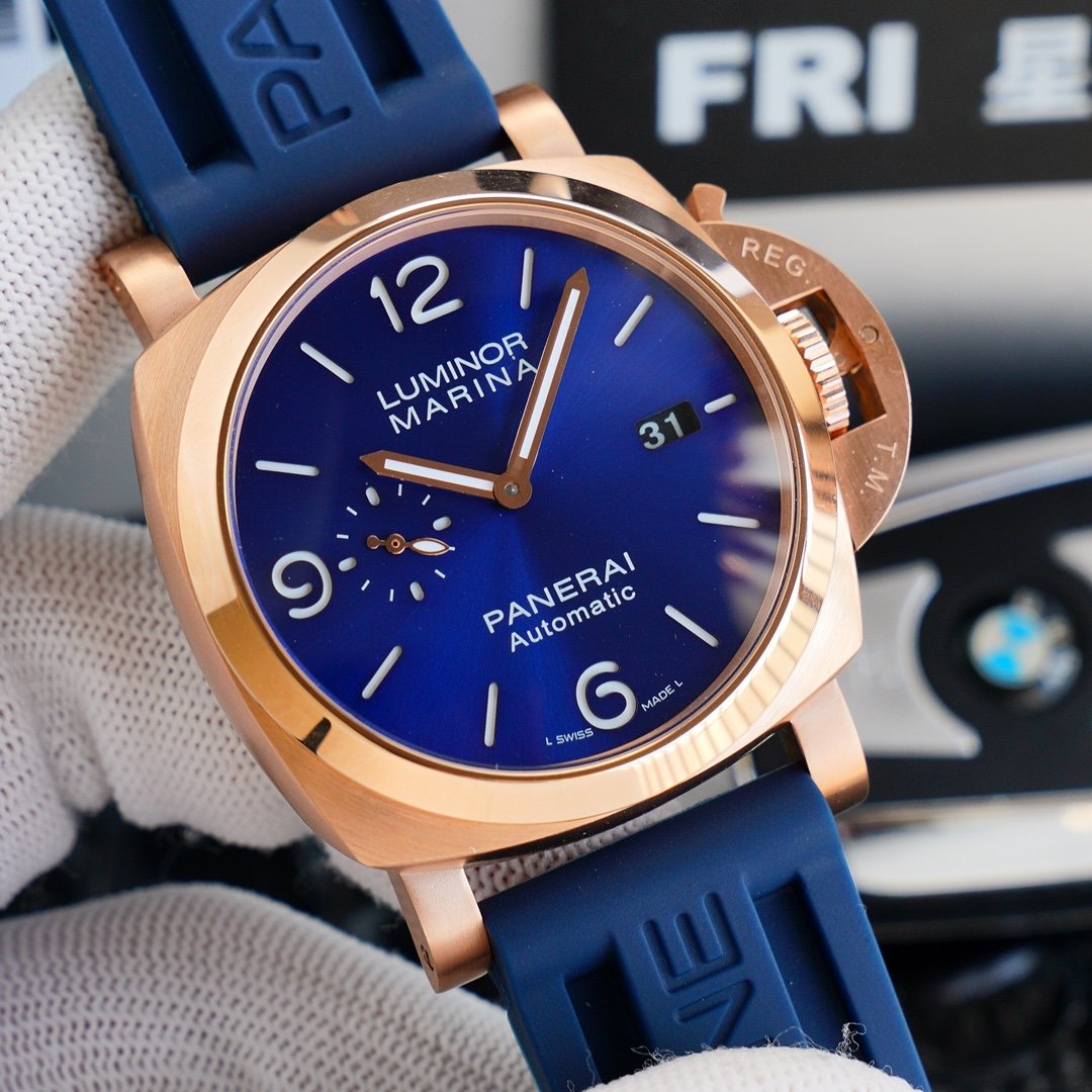 LUMINOR MARINA 44MM ROSE GOLD CASE BLUE DIAL