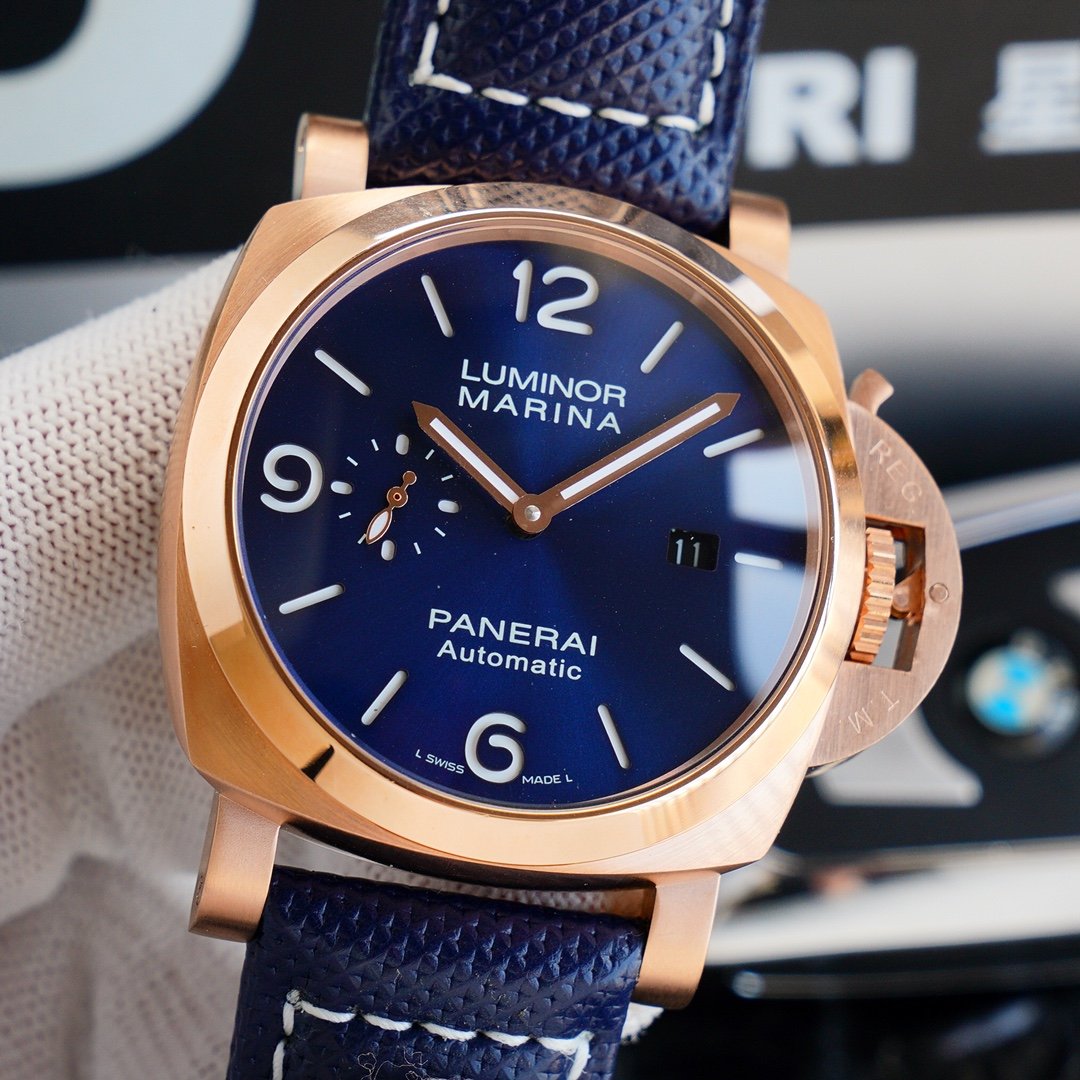 LUMINOR MARINA 44MM ROSE GOLD CASE BLUE DIAL