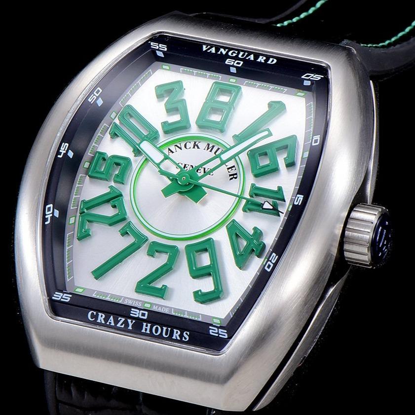 FRANCK VANGUARD CRAZY HOURS STEEL CASE GREEN NUMERALS