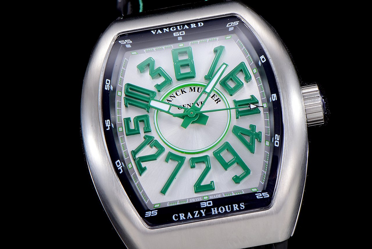 FRANCK VANGUARD CRAZY HOURS STEEL CASE GREEN NUMERALS