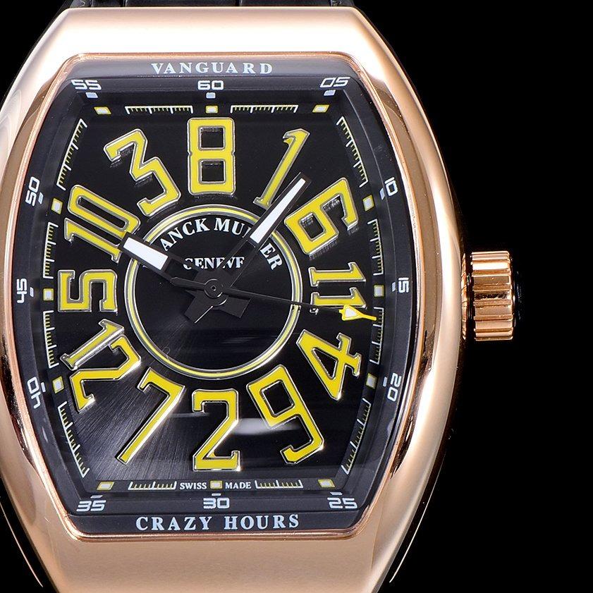 FRANCK VANGUARD CRAZY HOURS ROSE GOLD CASE YELLOW NUMERALS