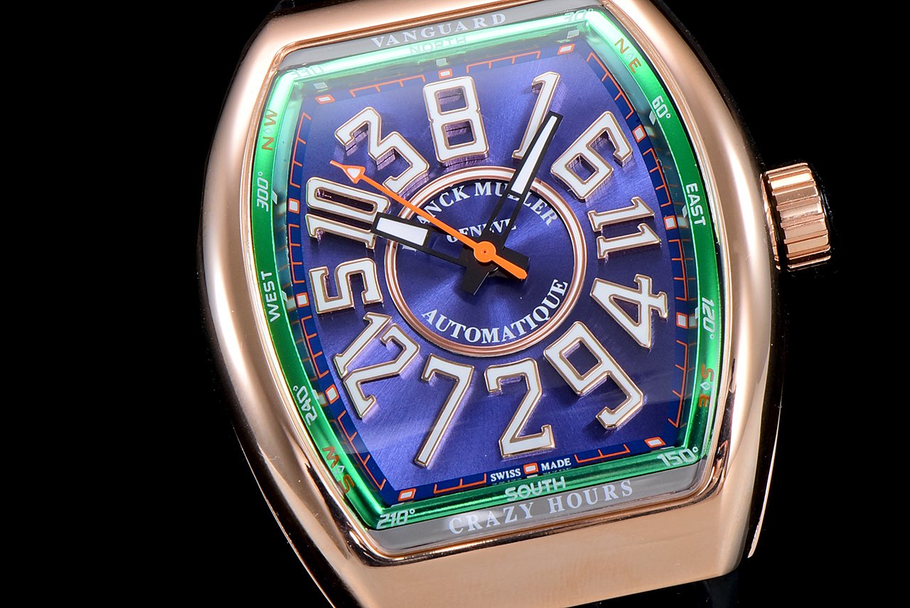 FRANCK VANGUARD CRAZY HOURS ROSE GOLD CASE BLUE DIAL