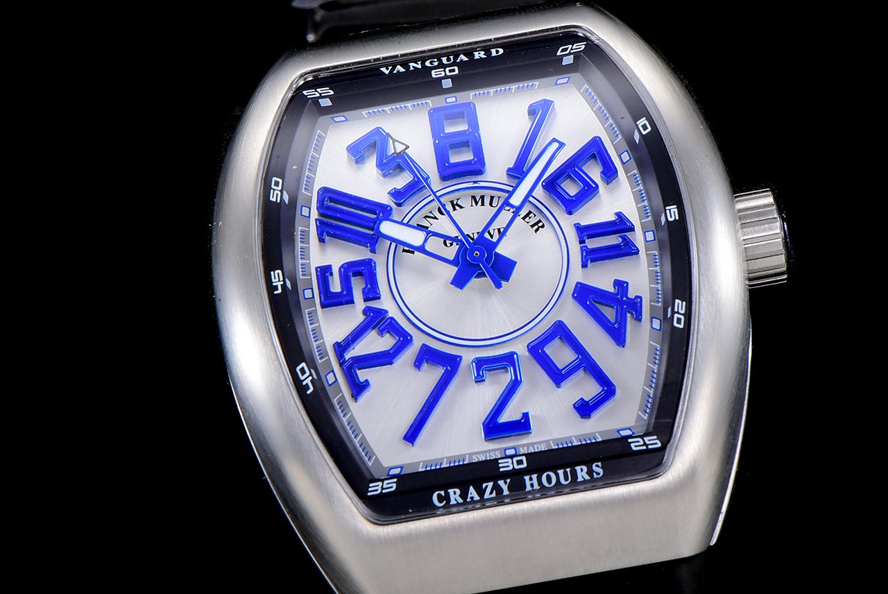 FRANCK VANGUARD CRAZY HOURS STEEL CASE BLUE NUMERALS