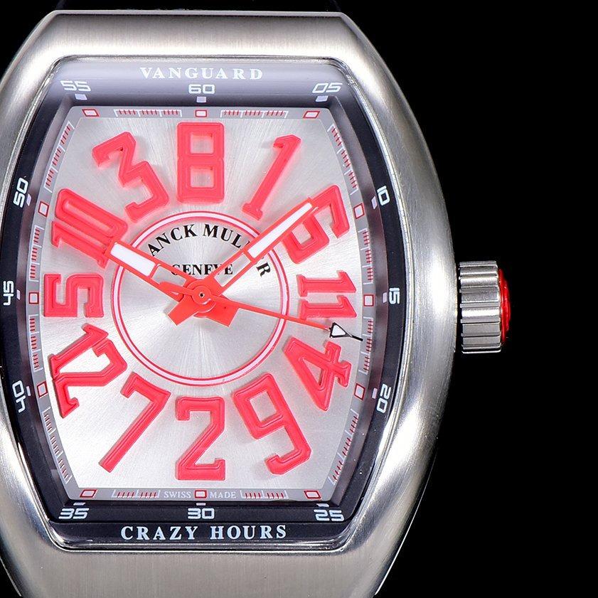 FRANCK VANGUARD CRAZY HOURS STEEL CASE RED NUMERALS