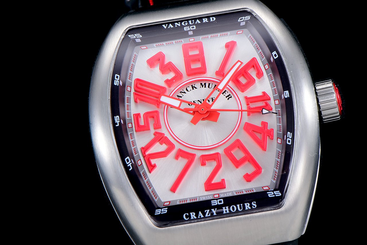 FRANCK VANGUARD CRAZY HOURS STEEL CASE RED NUMERALS