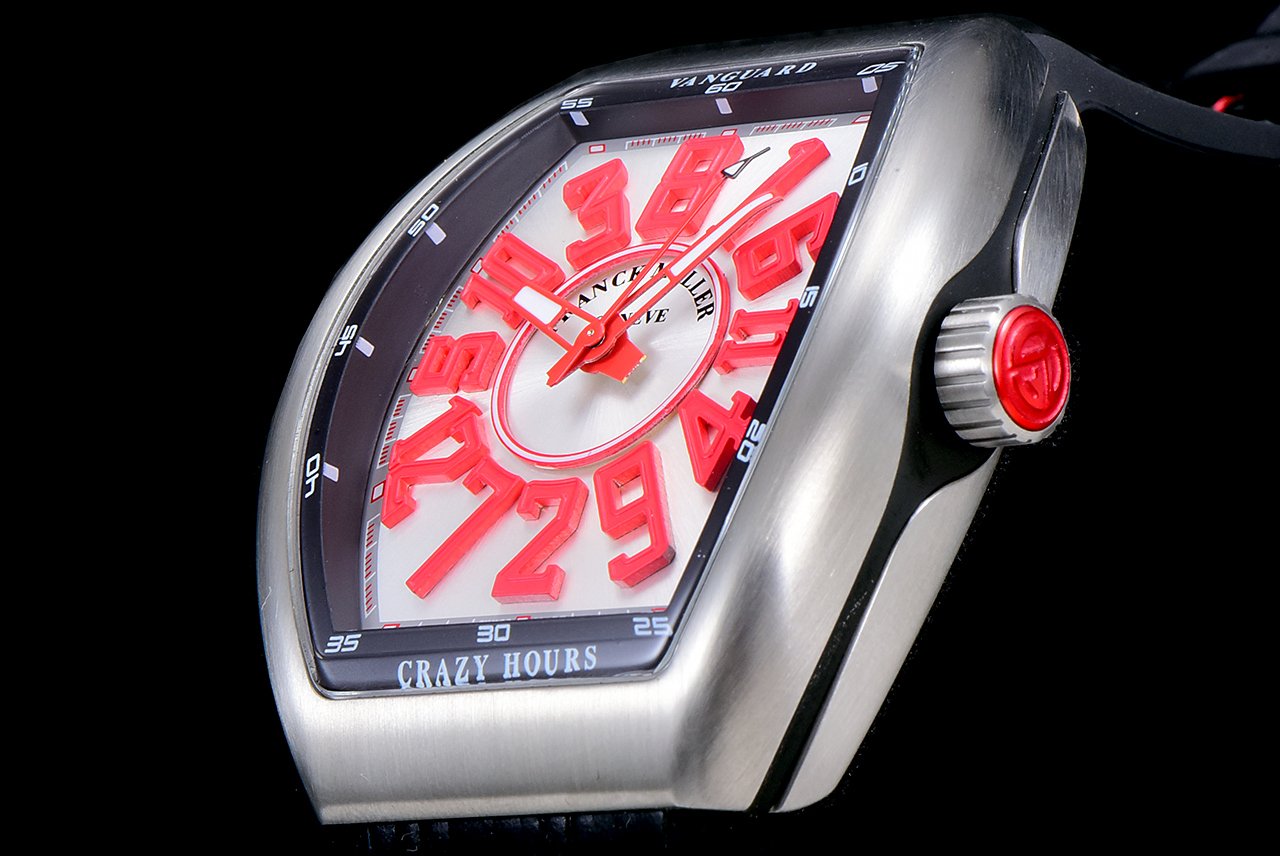 FRANCK VANGUARD CRAZY HOURS STEEL CASE RED NUMERALS