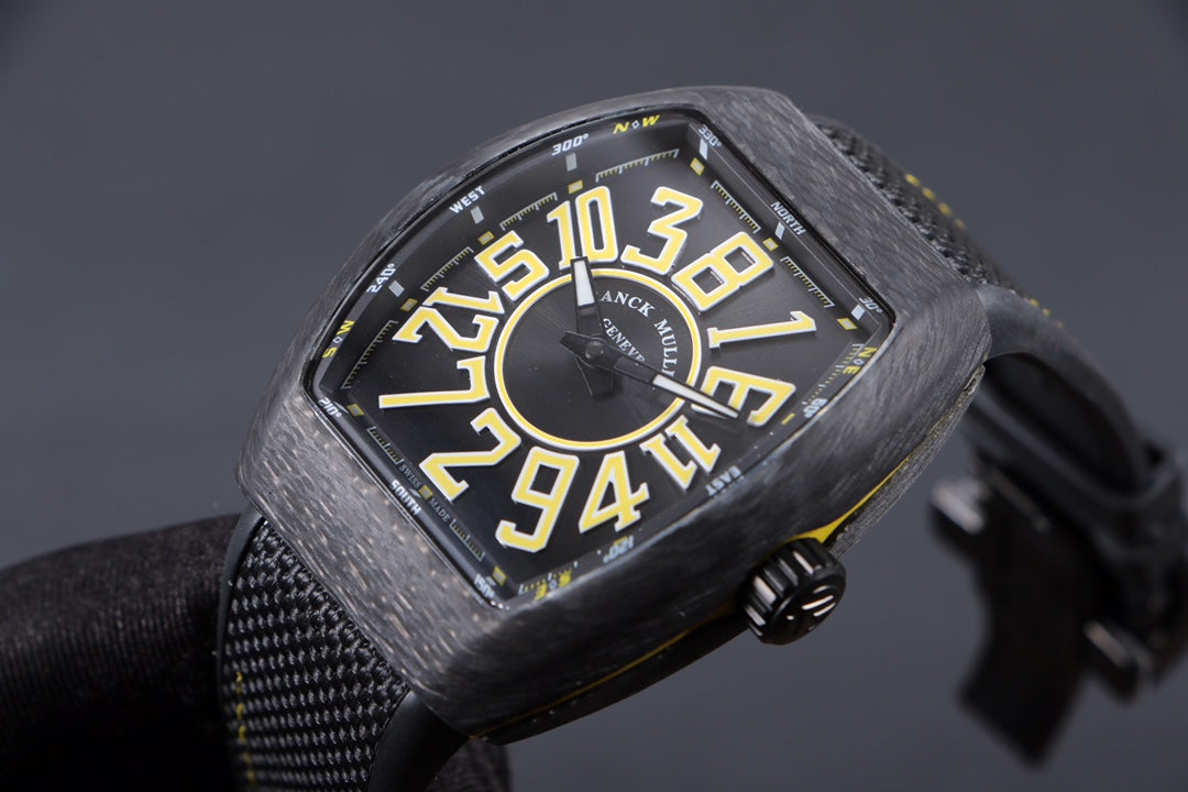 FRANCK VANGUARD CRAZY HOURS CARBON YELLOW NUMERALS