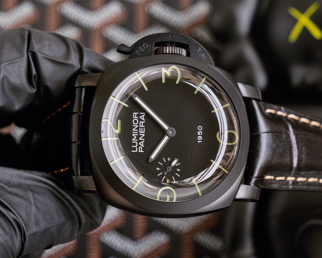 LUMINOR 1950 47MM ALL BLACK LEATHER STRAP