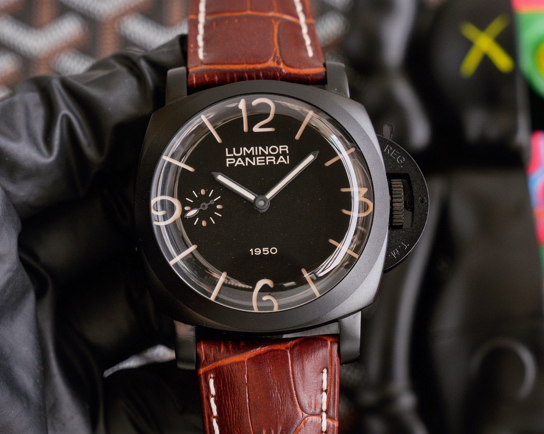 LUMINOR 1950 47MM ALL BLACK LEATHER STRAP