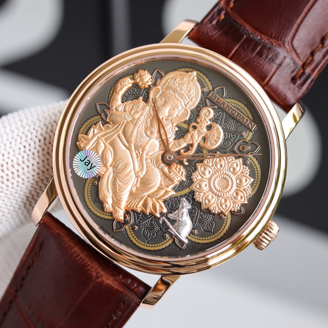 VILLARET GANESH 40MM ROSE GOLD CASE BLACK DIAL