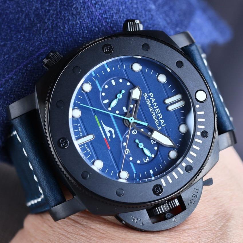 PANERAI SUBMERSIBLE 47 CHRONOGRAPH BLACK CASE BLUE DIAL