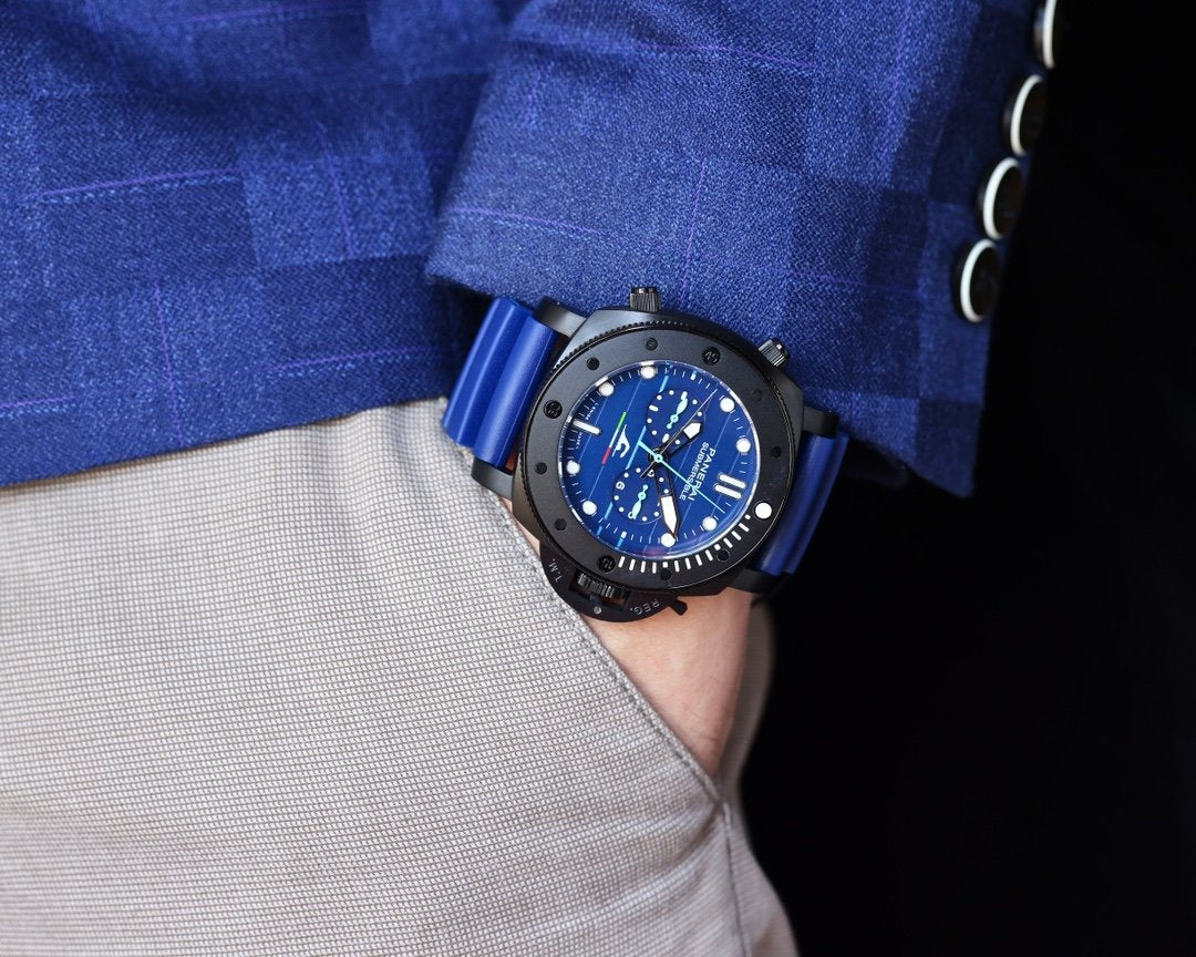 PANERAI SUBMERSIBLE 47 CHRONOGRAPH BLACK CASE BLUE DIAL