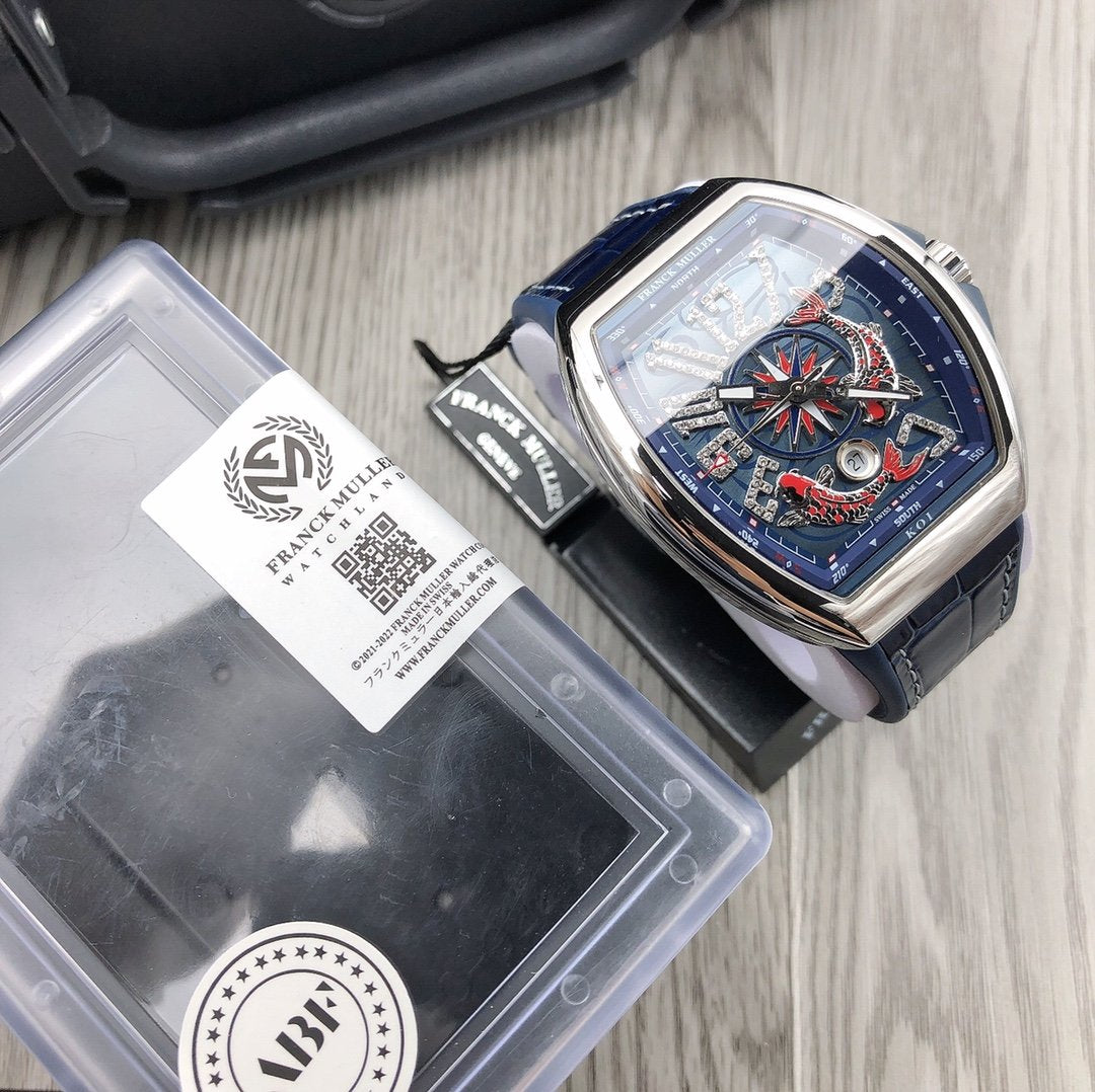 FRANCK VANGUARD 44MM KOI STEEL CASE BLUE DIAL