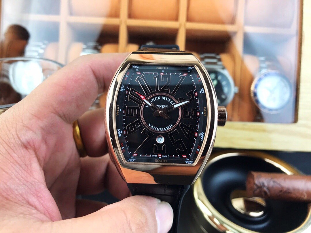 FRANCK VANGUARD 45MM ROSE GOLD CASE BLACK DIAL