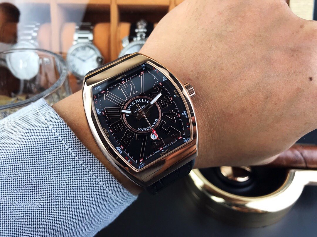 FRANCK VANGUARD 45MM ROSE GOLD CASE BLACK DIAL