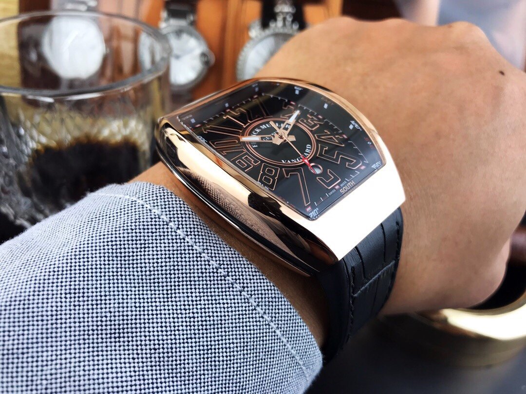 FRANCK VANGUARD 45MM ROSE GOLD CASE BLACK DIAL