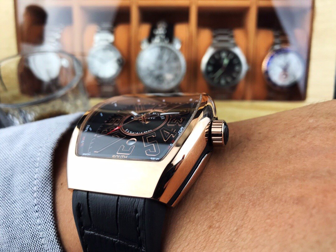 FRANCK VANGUARD 45MM ROSE GOLD CASE BLACK DIAL