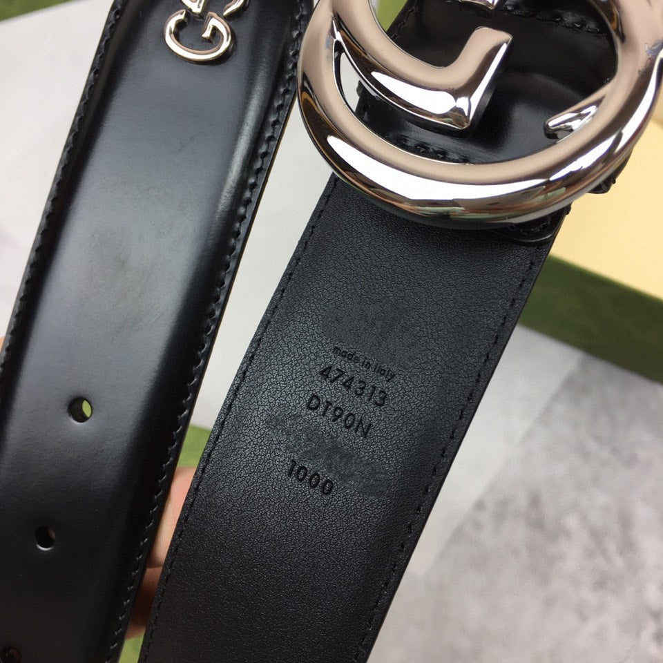 GC BELT SILVER BUCKLE BACK LEATHER 4.0CM
