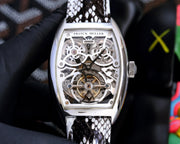 VANGUARD STEEL CASE SKELETON DIAL BLACK WHITE LEATHER