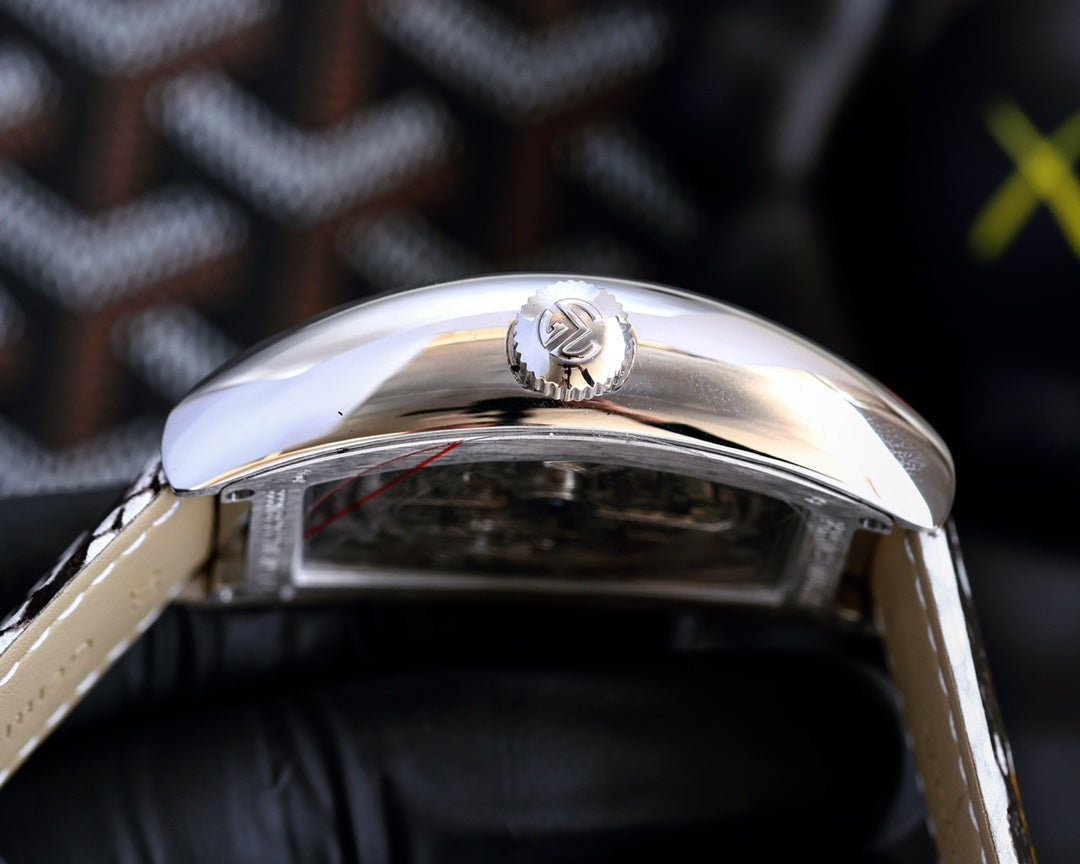 VANGUARD STEEL CASE SKELETON DIAL BLACK WHITE LEATHER