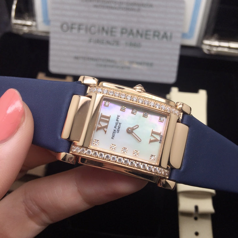 PATEK Twenty-Four 25mm Pink Gold Blue Strap