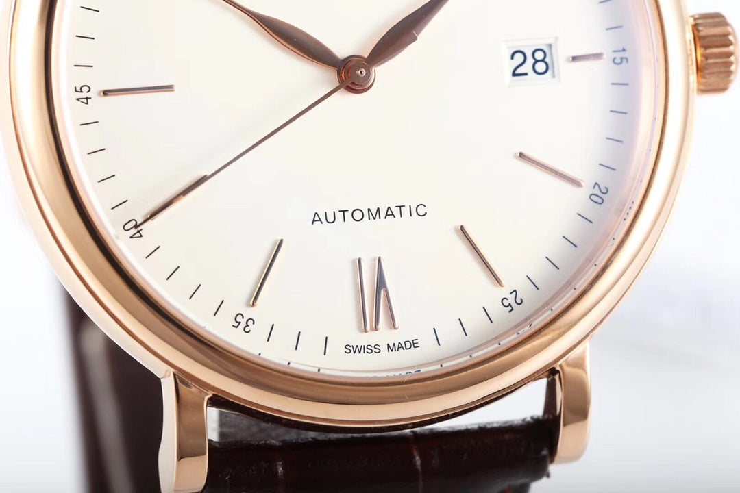 IWC Portofino 40mm White Dial Pink Gold Case Brown Crocodile Leather