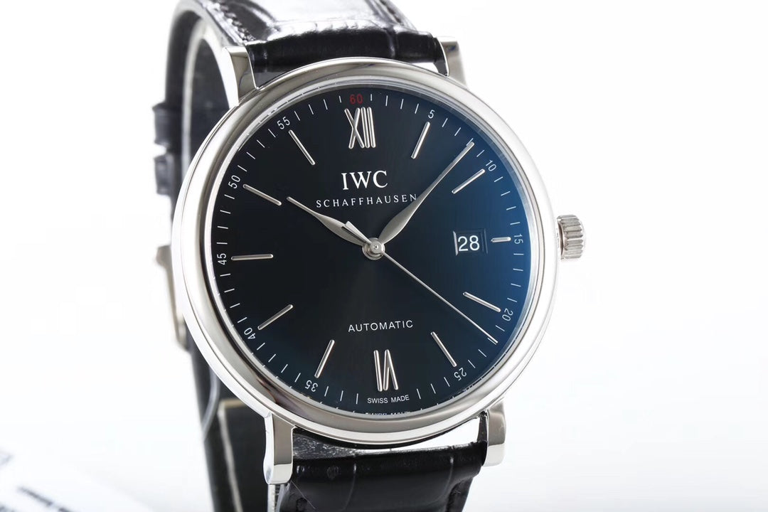 IWC Portofino 40mm Black Dial Steel Case Black Crocodile Leather Strap