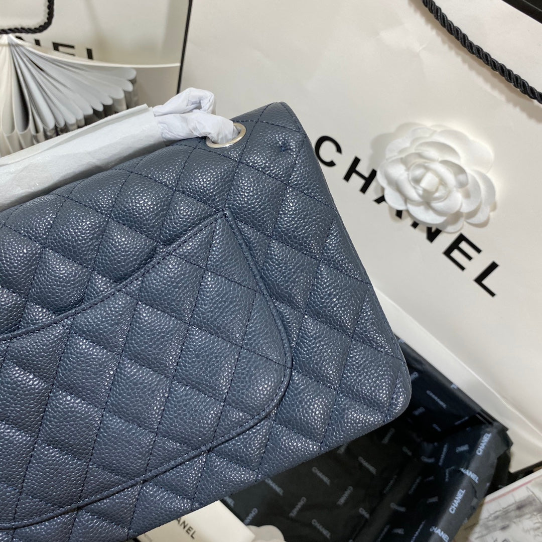 flap bag medium dark blue caviar shw