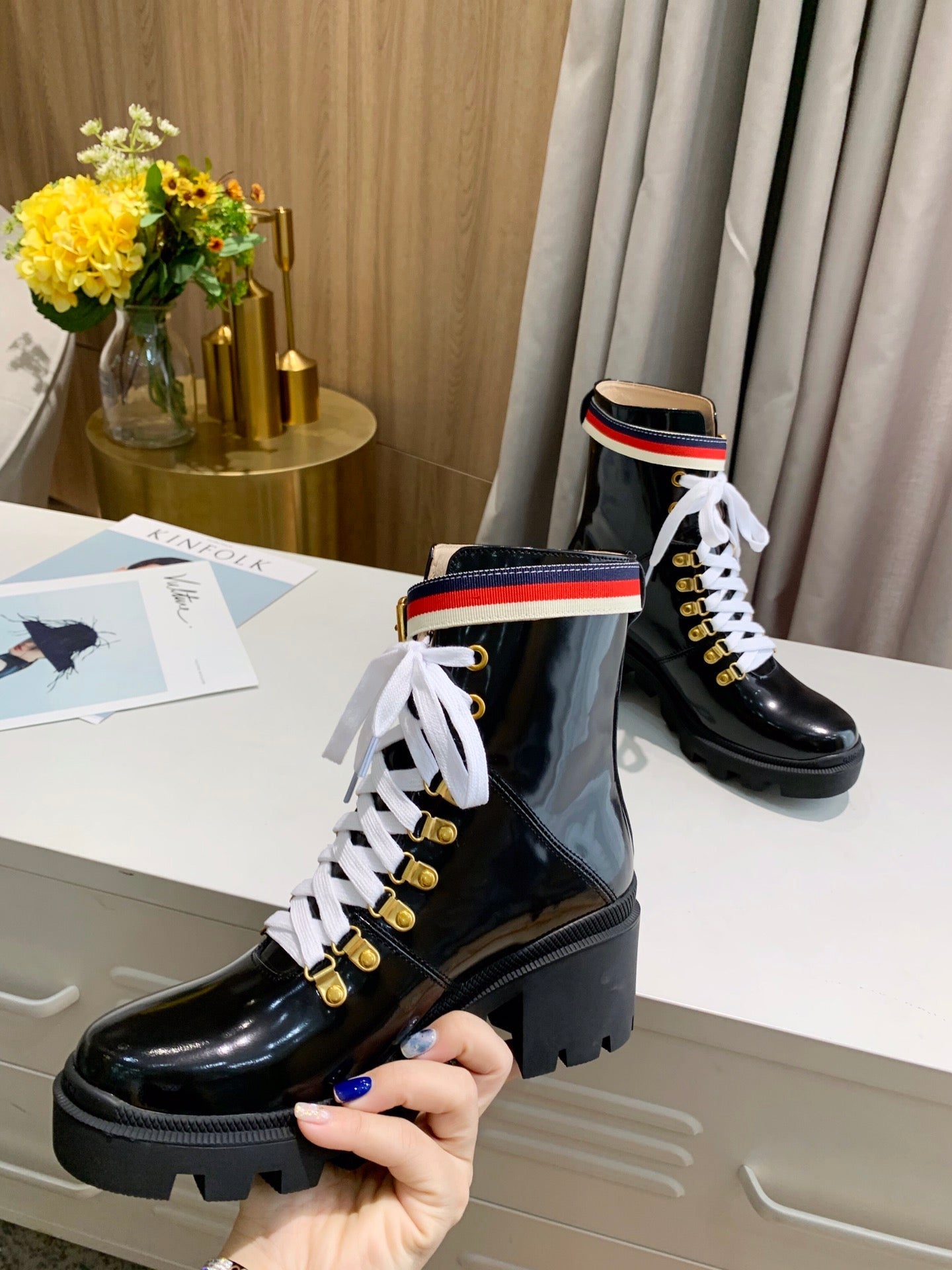 GG ankle boots Black Calfskin Sylvie Web