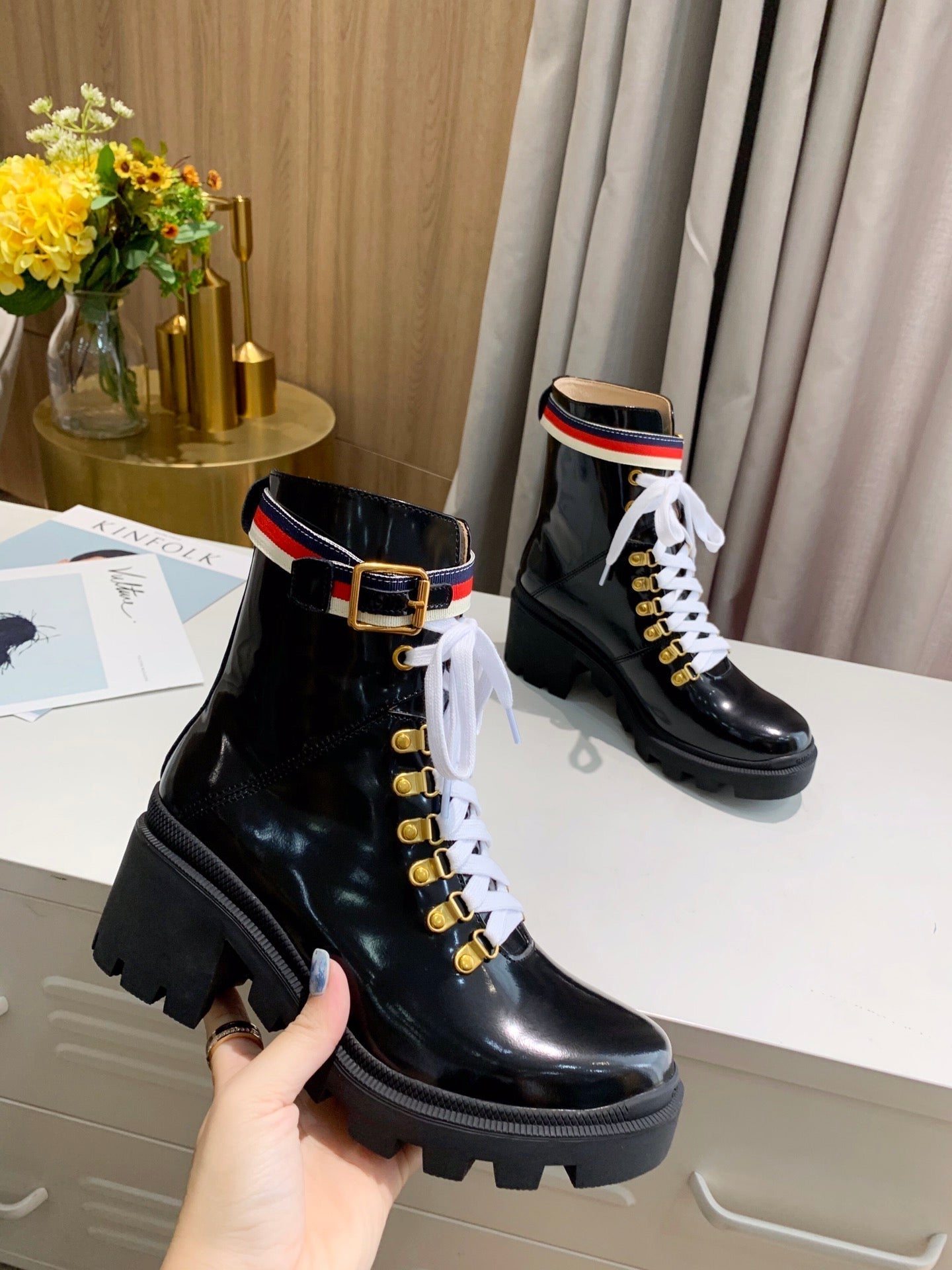 GG ankle boots Black Calfskin Sylvie Web