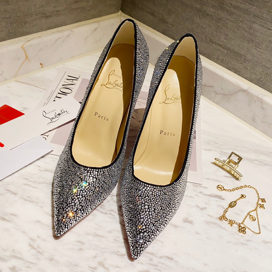 CL Strass Degrade Pumps 100mm Suede Black