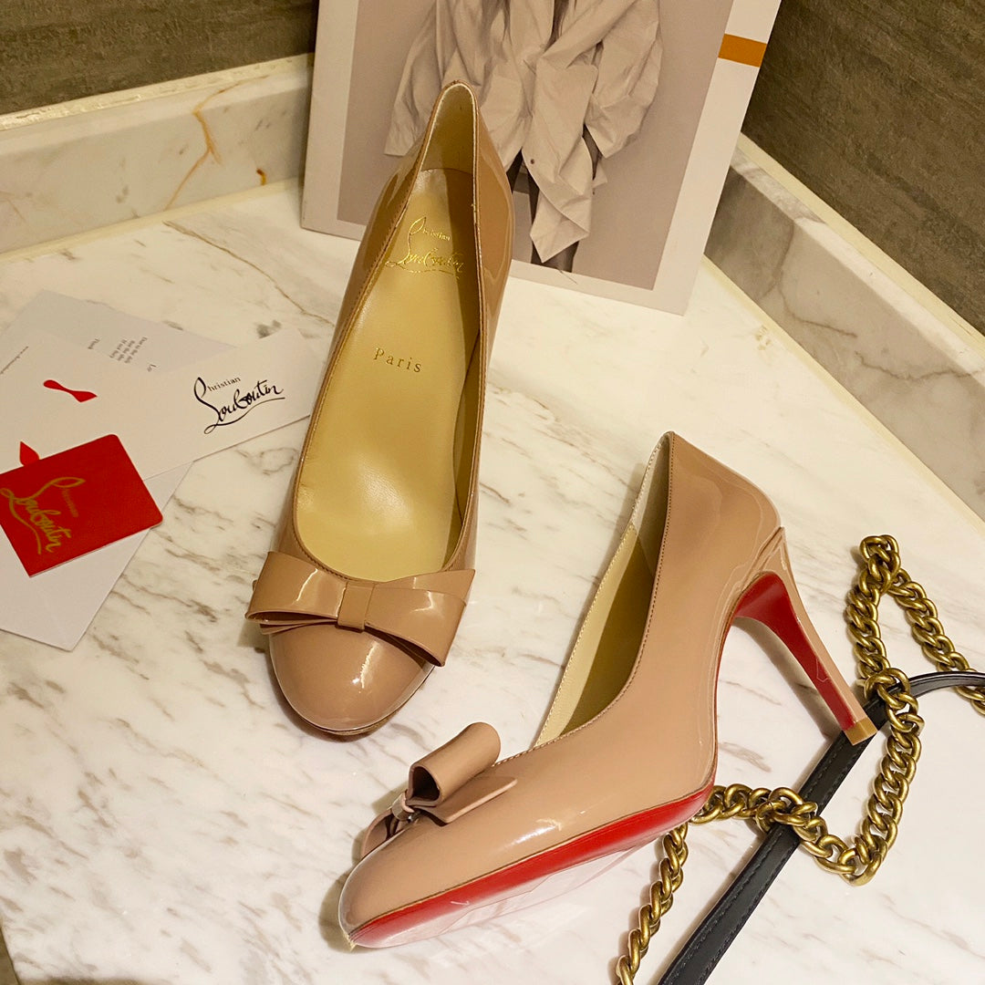 CL Simplenodo Bow Pumps 85mm Patent Leather Nude