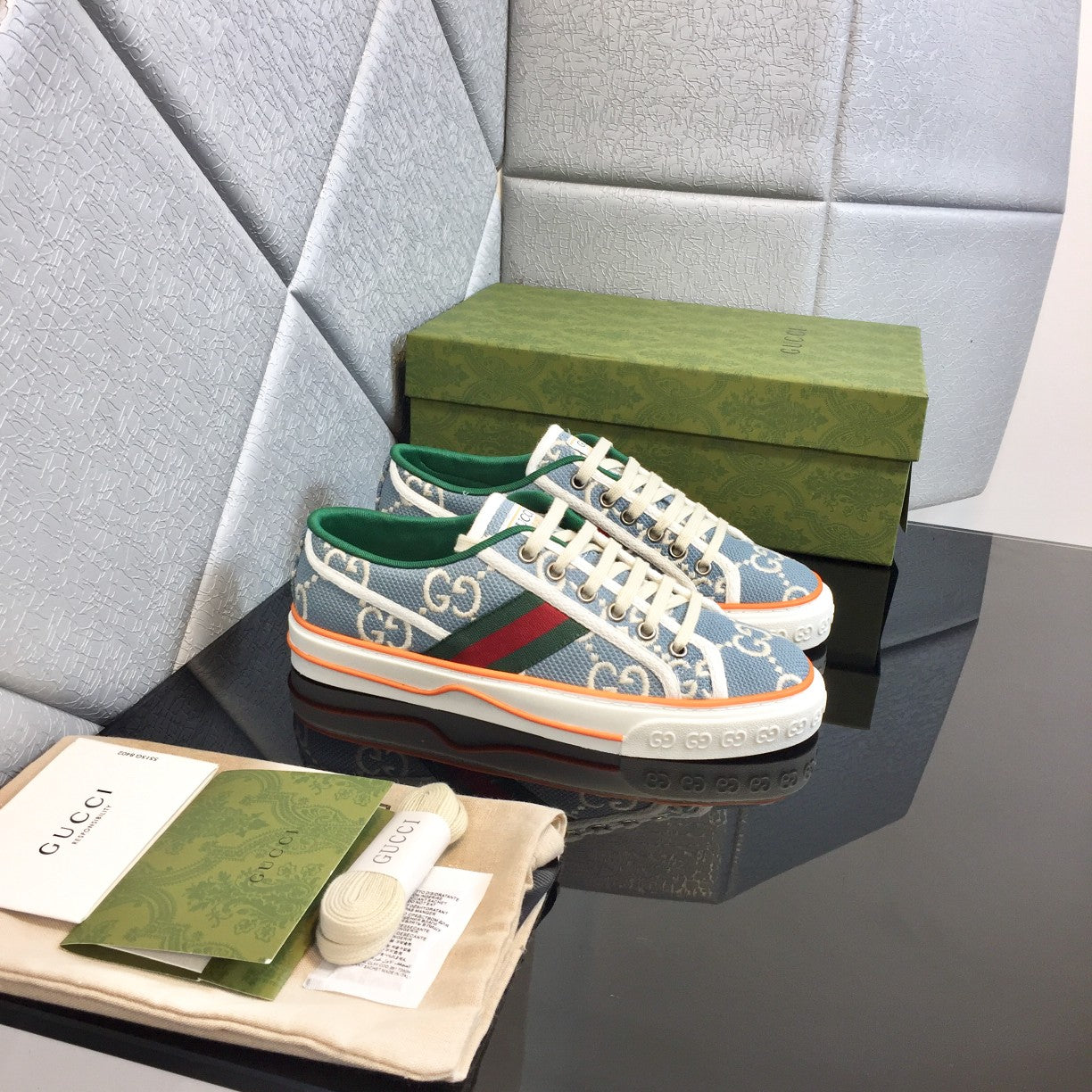 Gucci Tennis 1977 Low-top Sneaker Blue mix Colors Canvas Leather 653416