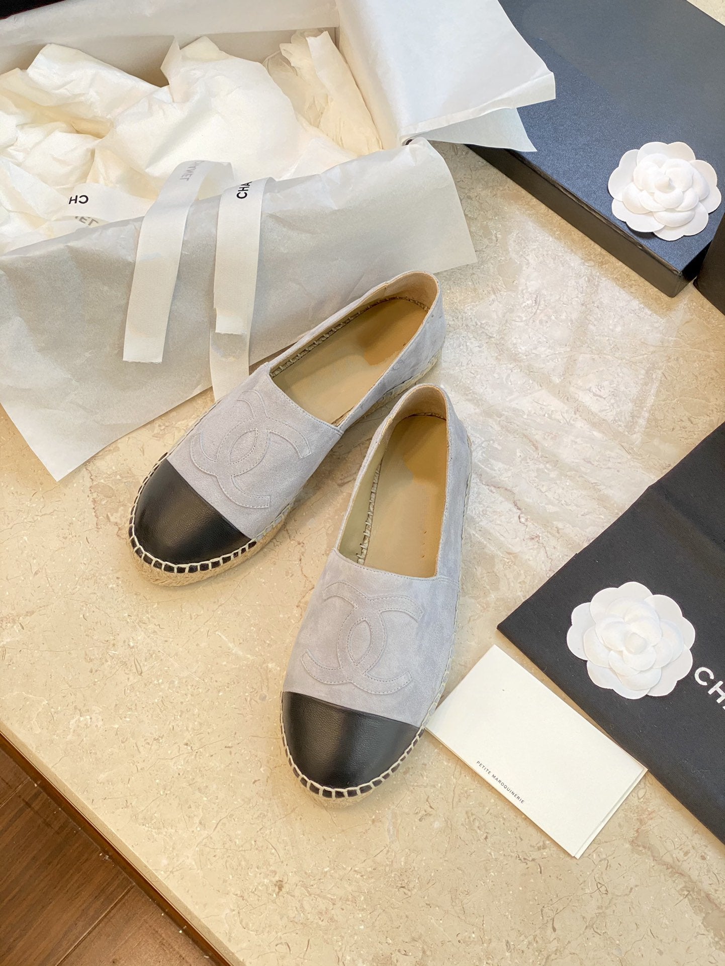 espadrilles grey suede black lambskin