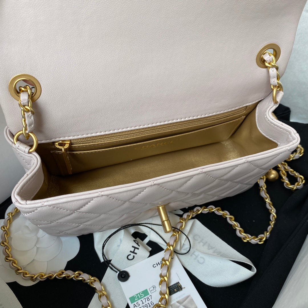 Classic Mini Flap Bag 20cm Pastel Pink Lambskin Gold Hardware
