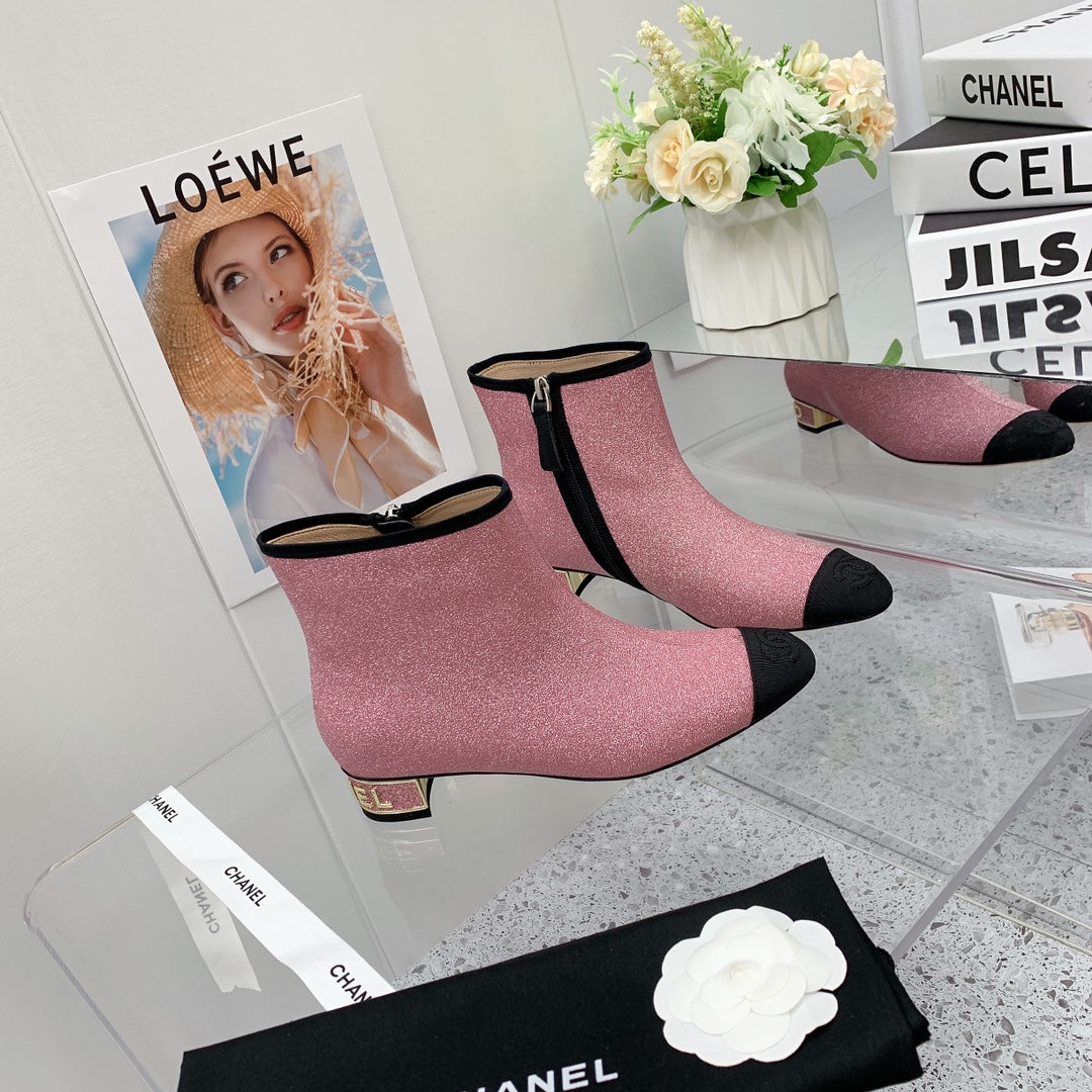Chanel 2026 Cap-Toe Ankle Boots 30mm Glitter Fabric 162135