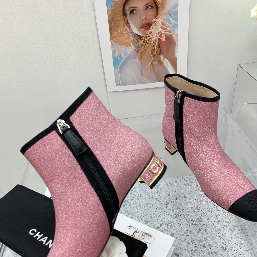 Chanel 2026 Cap-Toe Ankle Boots 30mm Glitter Fabric 162135