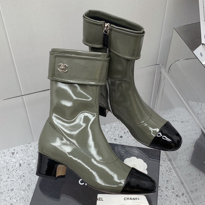 Chanel 2026 Cap Toe Ankle Boots Patent Leather 162178
