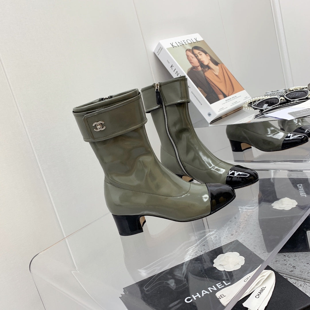 Chanel 2026 Cap Toe Ankle Boots Patent Leather 162178