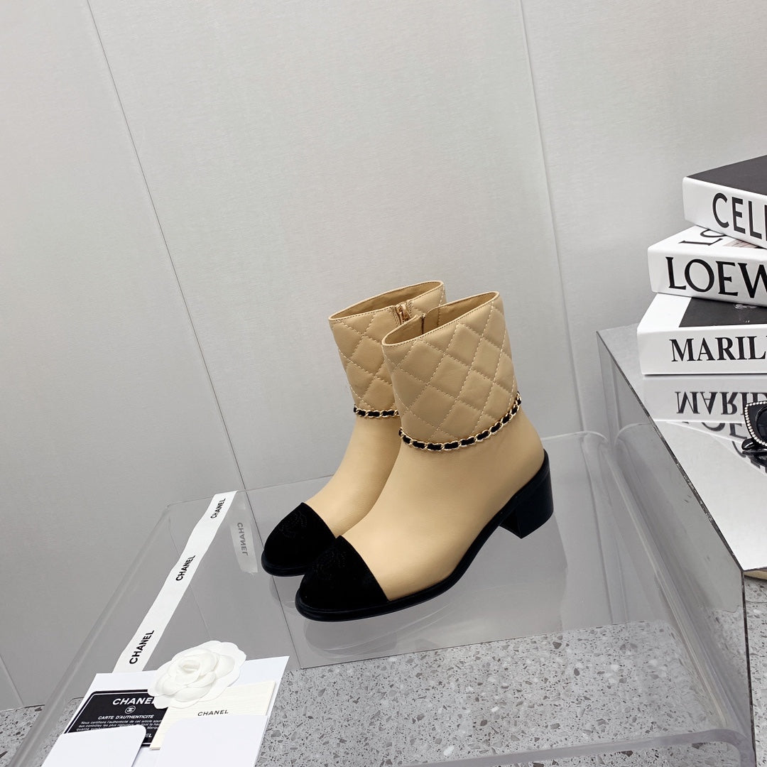 Chanel 2026 Quilted Chain Link Ankle Boots Leather 162183