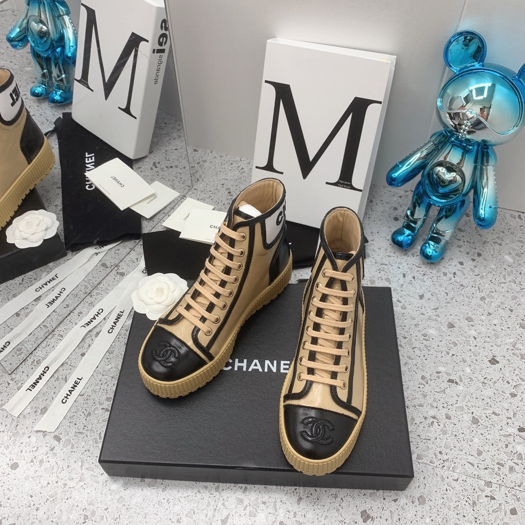 Chanel 2026 Shiny Lace Up Ankle Sneakers Leather 162211