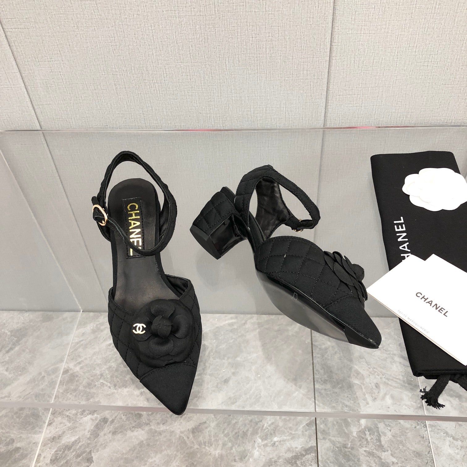 CC 25C 5CM Slingback Flats Black  Fabric 213241