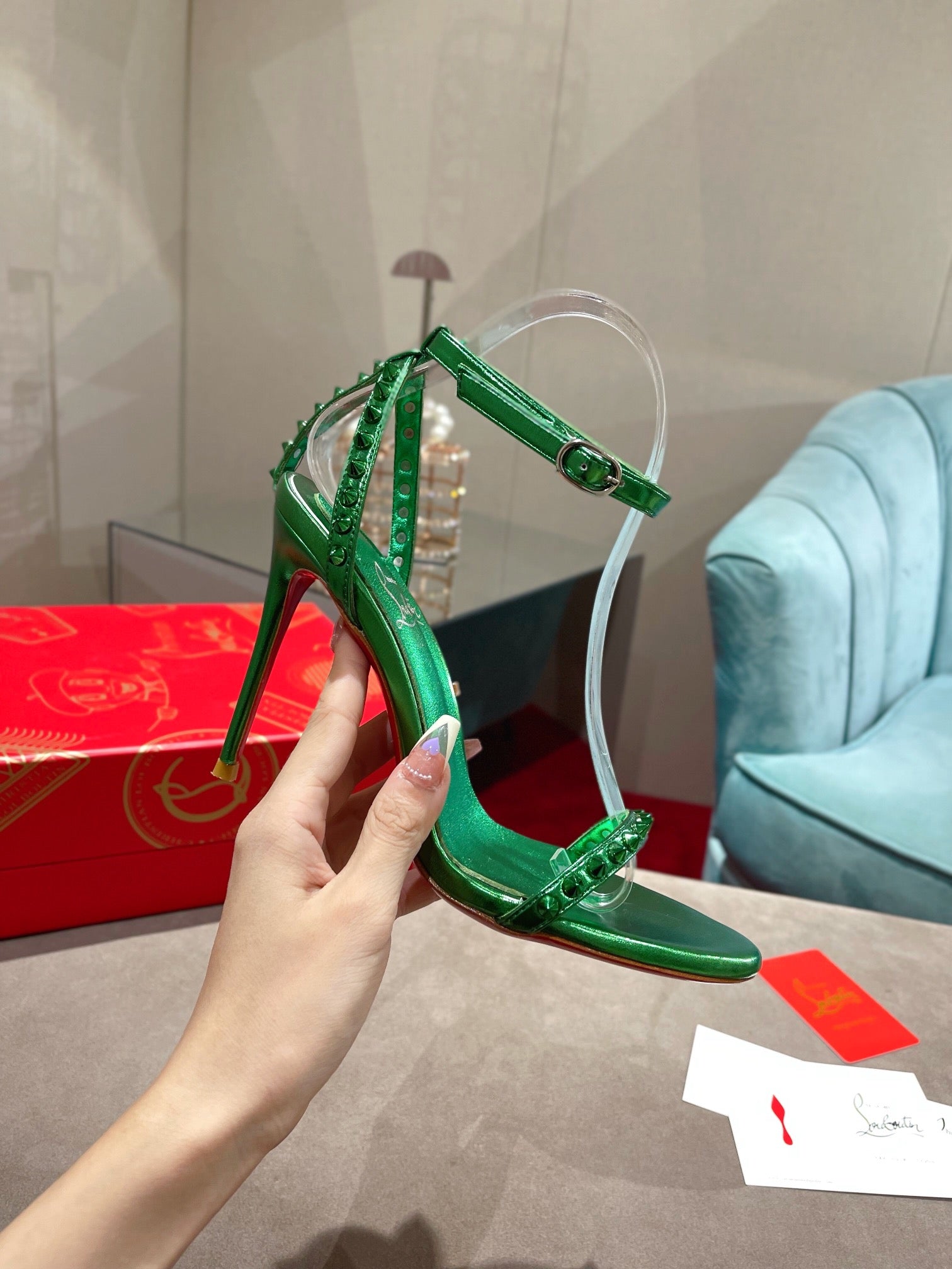 CL Spiked Strap Sandals Dark Green Metallic 346014