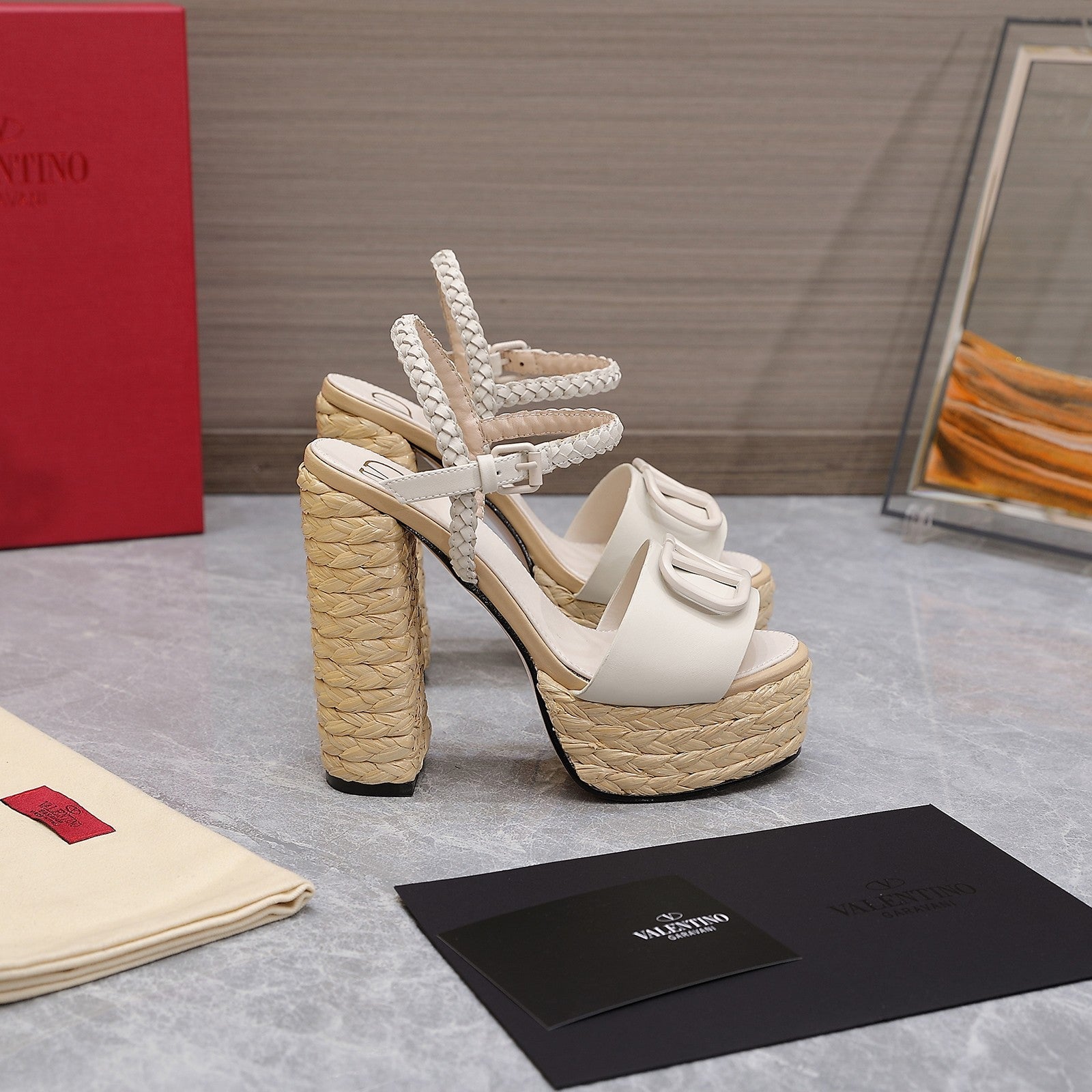 VT 25 Platform Sandals White Cowhide Espadrilles