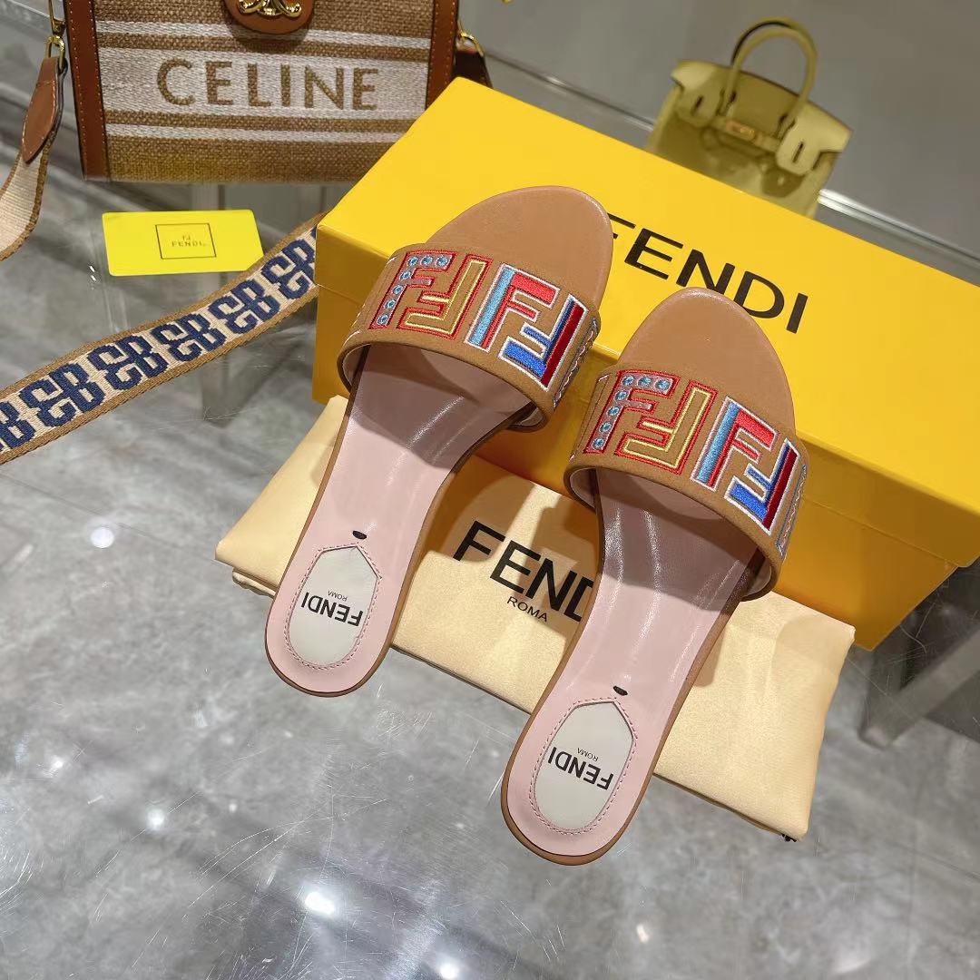 FF Multicolor Logo Slide Pink Tan Leather