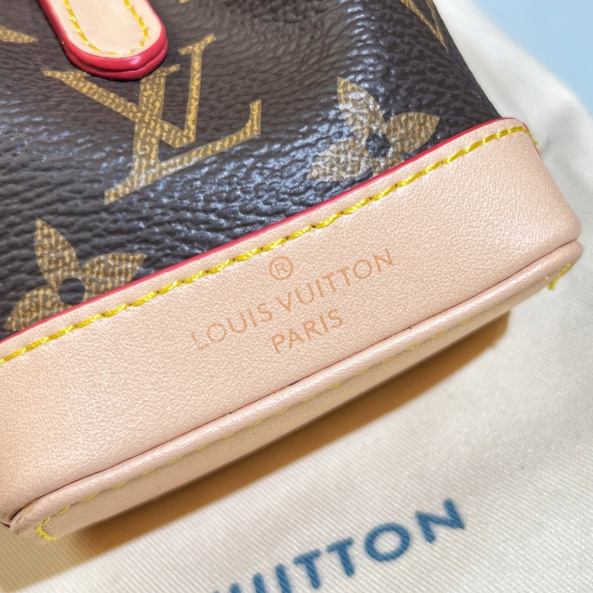 LV Micro Noe Bag Charm Brown Beige Leather
