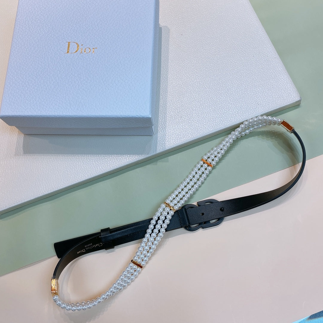 Dior 2026 Montaigne Pearls Belt 20mm Leather